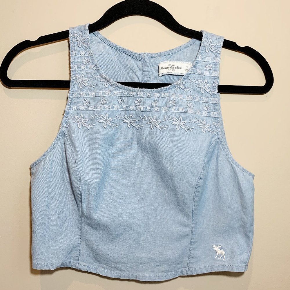 Abercrombie Cropped Chambray Embroidered Tank